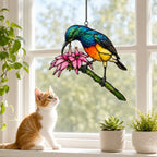 Rainbow Sunbird & Pink Lily Holographic Acrylic Suncatcher