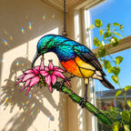 Rainbow Sunbird & Pink Lily Holographic Acrylic Suncatcher