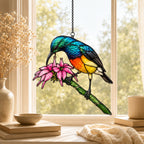 Rainbow Sunbird & Pink Lily Holographic Acrylic Suncatcher