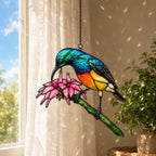 Rainbow Sunbird & Pink Lily Holographic Acrylic Suncatcher