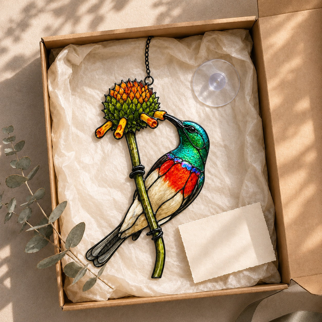 Scarlet-chested Sunbird & Protea Holographic Acrylic Suncatcher