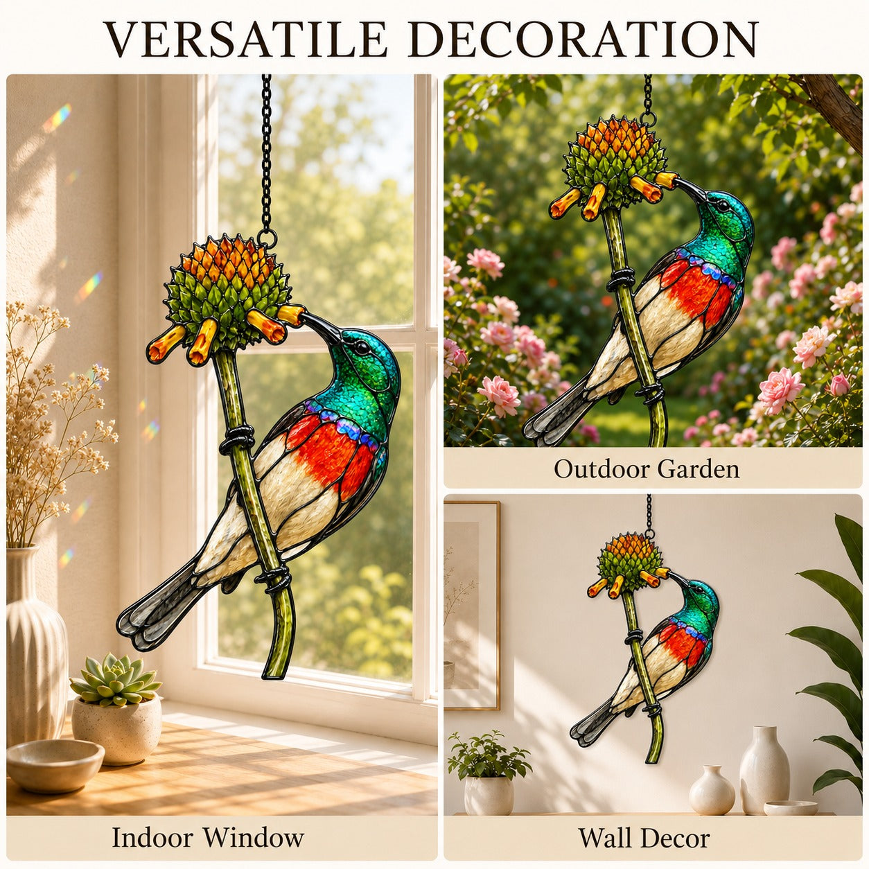 Scarlet-chested Sunbird & Protea Holographic Acrylic Suncatcher