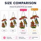Sunbird Pair & Coral Aloe Flowers Holographic Acrylic Suncatcher