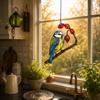 Blue Tit & Rosehip Berry Branch Holographic Acrylic Suncatcher