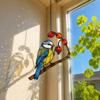 Blue Tit & Rosehip Berry Branch Holographic Acrylic Suncatcher