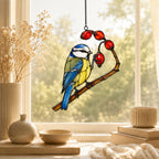 Blue Tit & Rosehip Berry Branch Holographic Acrylic Suncatcher