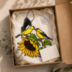 Goldfinch Pair & Sunflower Holographic Acrylic Suncatcher