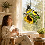 Goldfinch Pair & Sunflower Holographic Acrylic Suncatcher