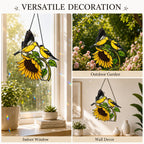 Goldfinch Pair & Sunflower Holographic Acrylic Suncatcher