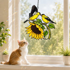 Goldfinch Pair & Sunflower Holographic Acrylic Suncatcher