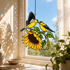 Goldfinch Pair & Sunflower Holographic Acrylic Suncatcher