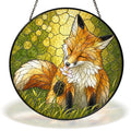 Resting fox and wildflower stained glass suncatcher