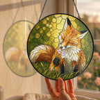 Resting Fox & Wildflower Stained Glass Suncatcher