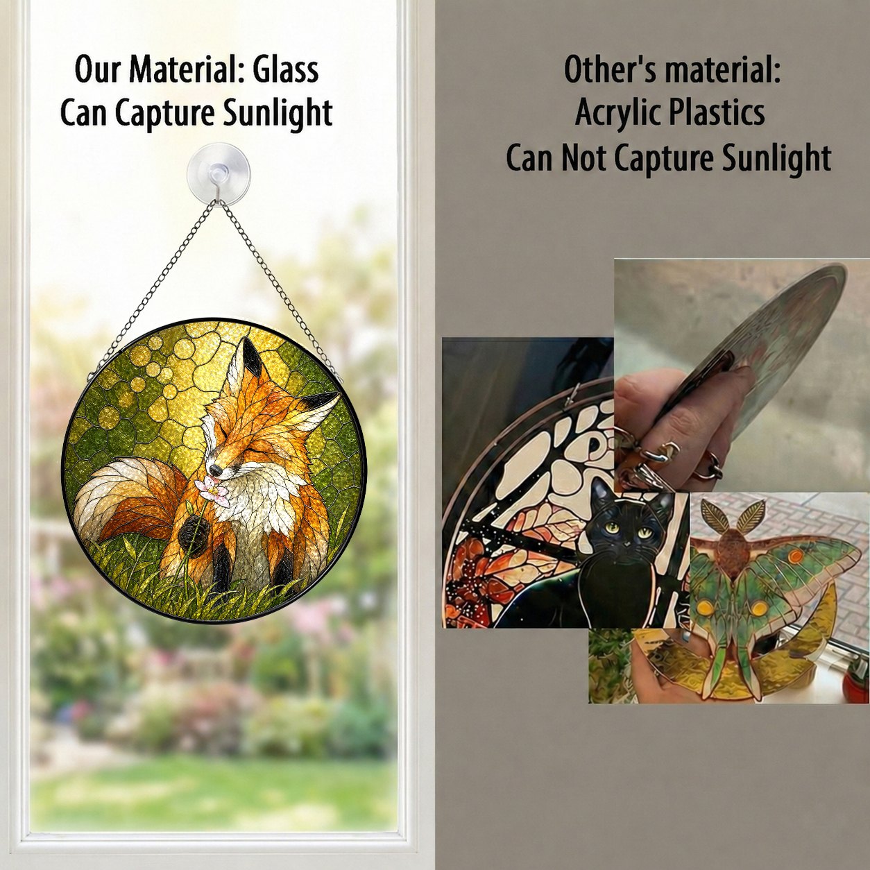 Resting Fox & Wildflower Stained Glass Suncatcher