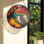 Hedgehog Under Mushroom in the Rain Stained Glass Suncatcher