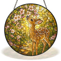 Fawn and pink blossom path stained glass suncatcher