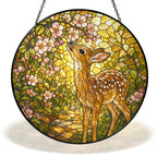 Fawn and pink blossom path stained glass suncatcher
