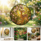 Fawn & Blossom Path Stained Glass Suncatcher