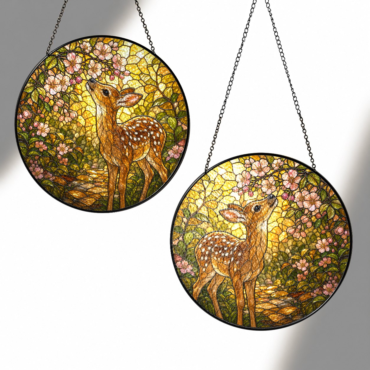 Fawn & Blossom Path Stained Glass Suncatcher
