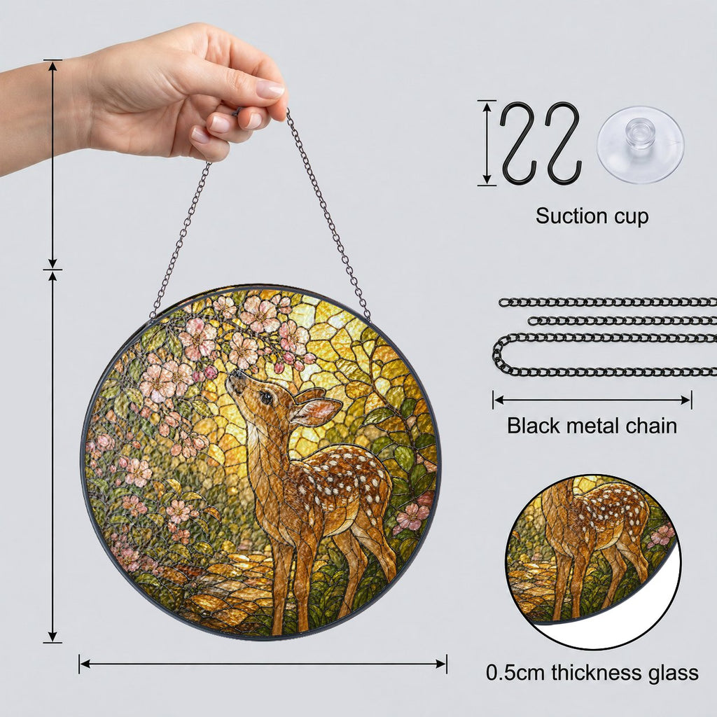 Fawn & Blossom Path Stained Glass Suncatcher