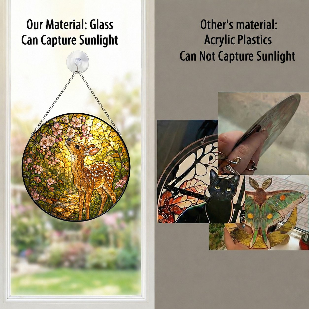 Fawn & Blossom Path Stained Glass Suncatcher