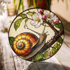 Snail on Blossom Branch Stained Glass Suncatcher