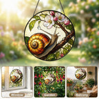 Snail on Blossom Branch Stained Glass Suncatcher