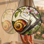 Snail on Blossom Branch Stained Glass Suncatcher