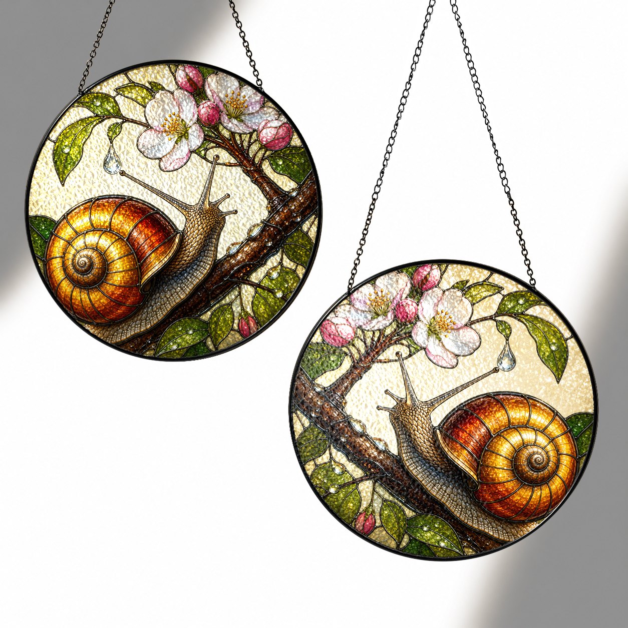 Snail on Blossom Branch Stained Glass Suncatcher