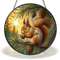 Red squirrel on a pinecone branch stained glass suncatcher