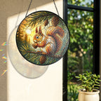 Red Squirrel & Pinecone Branch Stained Glass Suncatcher