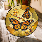Monarch Butterfly Pair & Berry Branch Stained Glass Suncatcher