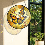 Monarch Butterfly Pair & Berry Branch Stained Glass Suncatcher