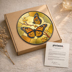 Monarch Butterfly Pair & Berry Branch Stained Glass Suncatcher