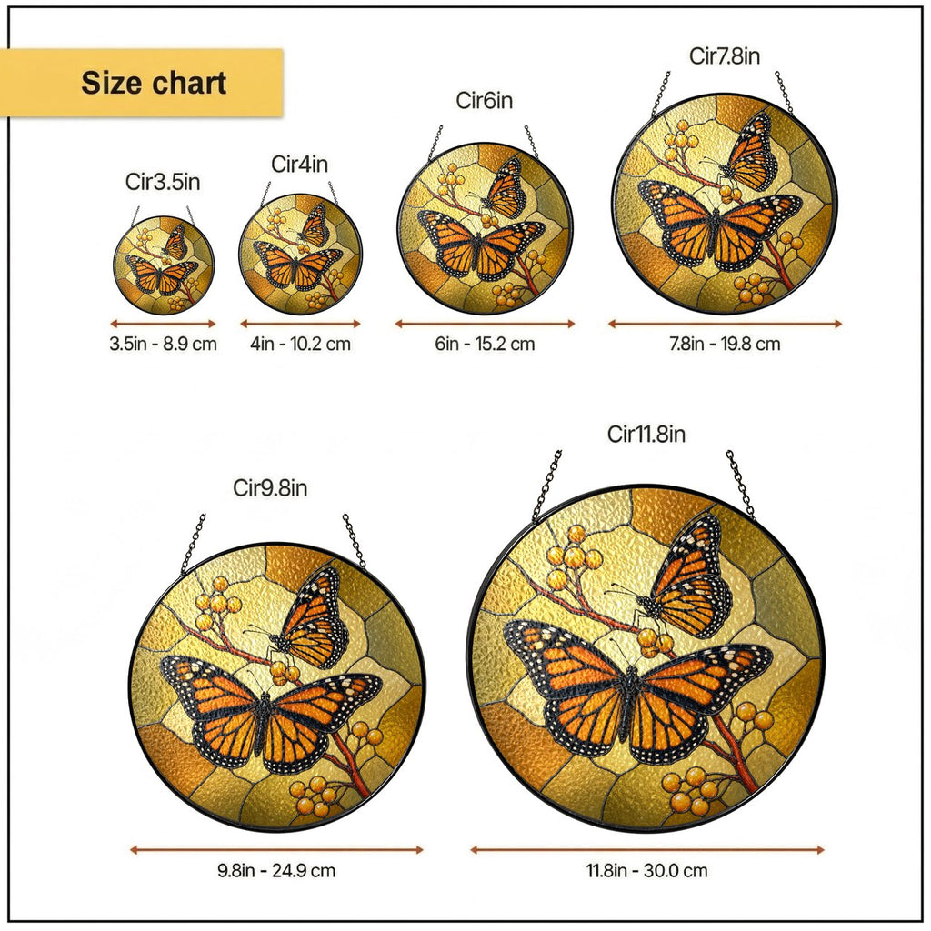 Monarch Butterfly Pair & Berry Branch Stained Glass Suncatcher