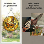 Monarch Butterfly Pair & Berry Branch Stained Glass Suncatcher