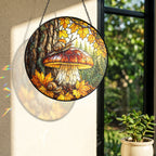 Two Snails & Woodland Mushroom Stained Glass Suncatcher