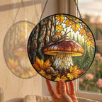 Two Snails & Woodland Mushroom Stained Glass Suncatcher