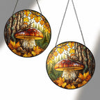Two Snails & Woodland Mushroom Stained Glass Suncatcher
