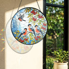Bullfinch Trio & Rowan Berries Stained Glass Suncatcher