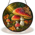 Fly agaric mushroom cluster stained glass suncatcher