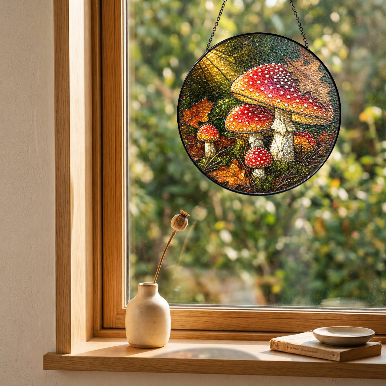 Fly Agaric Mushroom Cluster Stained Glass Suncatcher
