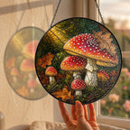 Fly Agaric Mushroom Cluster Stained Glass Suncatcher