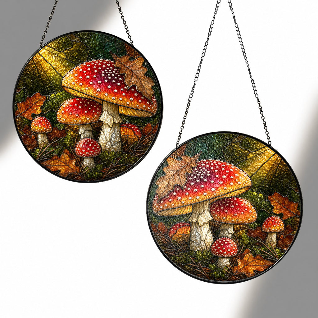 Fly Agaric Mushroom Cluster Stained Glass Suncatcher