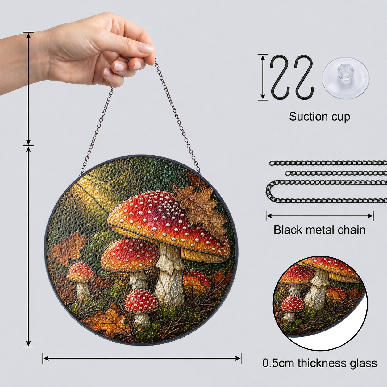 Fly Agaric Mushroom Cluster Stained Glass Suncatcher