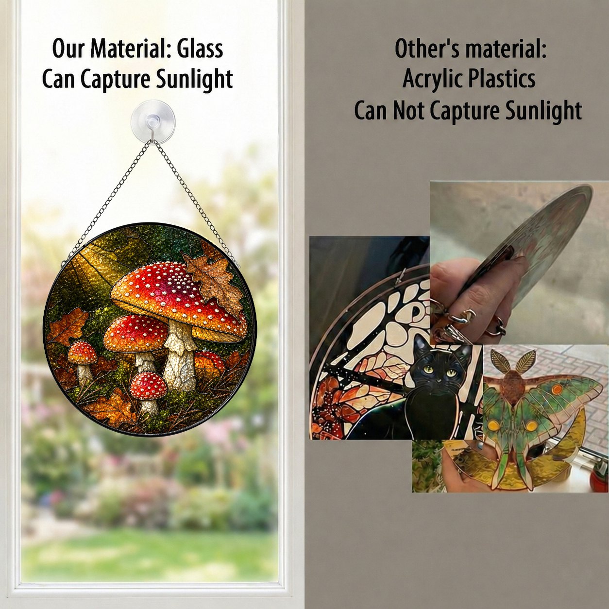 Fly Agaric Mushroom Cluster Stained Glass Suncatcher