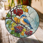 Bluebird & Berry Branch Stained Glass Suncatcher