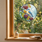 Bluebird & Berry Branch Stained Glass Suncatcher