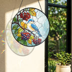 Bluebird & Berry Branch Stained Glass Suncatcher