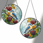 Bluebird & Berry Branch Stained Glass Suncatcher